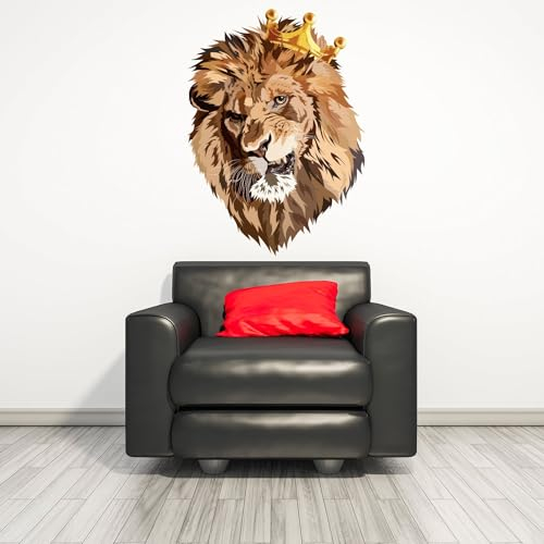 Wandtattoo König der Löwen mit Krone, Vinyl, lustiger Löwenkopf, 94 x 70 cm