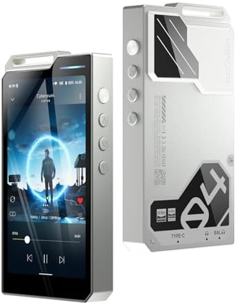 HiBy R4 Android-MP3-Player mit Bluetooth und WLAN, integriertes 4DAC-Android12, unterstützt Wiedergabe, DSD, PCM, MQA mit 4,4 mm balem 32 G Speicher (Silber)