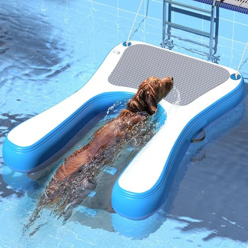 COZIWOW Rampa de barco para perros de 60 pulgadas de largo, rampa de piscina extra ancha para perros, escalera de agua flotante para perros de hasta 220 libras, superficie resistente a pinchazos,
