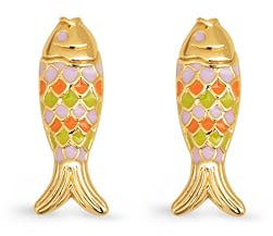 SINGULARU - Fish Color Ohrringe. Messing mit 18 Kt Vergoldeter Beschichtung und Emaille. Schmuck für Damen.