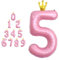 MORAINJAY Palloncini rosa con numero con corona, palloncini rosa da 100 cm, grandi palloncini con numeri rosa, palloncini autogonfiabili, per età 0 1 2 3 4 5 6 7 8 9 compleanno, lauree, anniversari