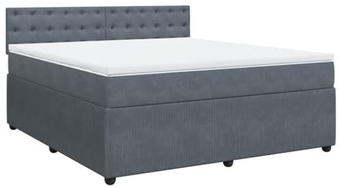 vidaXL Boxspringbett, Doppelbett mit Matratze Matratzenauflage, Bettgestell mit Lattenrost Kopfteil, Polsterbett Bett für Schlafzimmer, Dunkelgrau 180x200cm Samt