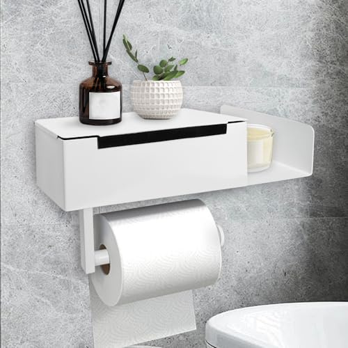 Toilettenpapierhalter Edelstahl, Rollenhalter Selbstklebend Oder Bohren, WC Klopapierhalter für Toilette Badezimmer Küche (Weiß, Stil B)