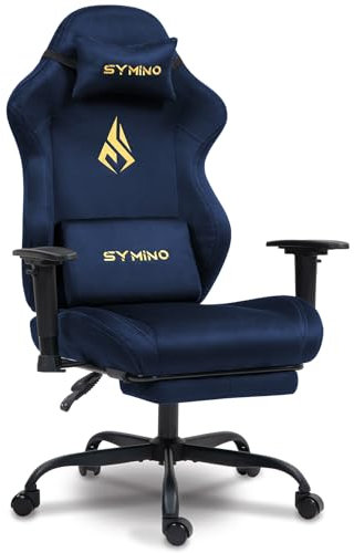 Symino Gaming Stuhl Racing Gamer Sessel, Wildlederimitat PC-Stuhl So Weich Wie Pelz, Ergonomischer Gaming Chair Stoff Bürostuhl, Verstellbarer und Drehbarer Schreibtischstuhl mit Fußstütze, Dark Blue