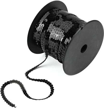 DBAILY 100 Yards Pailletten Bänder, Paillettenband Flache Glitzerband Borten Pailettenbänder Paillettenborte Für Diy Handwerk Nähen Schmuck Machen Basteln Kleid Dekorieren (Schwarz)