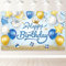 PartyYaa Geburtstag Banner, Happy Birthday Banner Deko, Extra Großes Geburtstag Party Fotoautomaten Hintergrund Dekoration Schild Poster für Männer und Frauen (Blau Weiß & Gold)