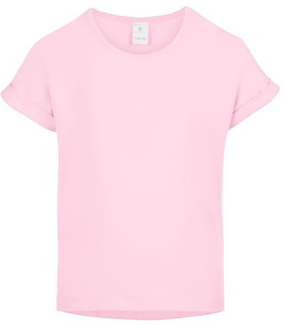 Merry Style T-Shirt Fille Coton Manches Courtes Retournées Col Rond Classique MS-468 (Rose, 13-14 Ans)