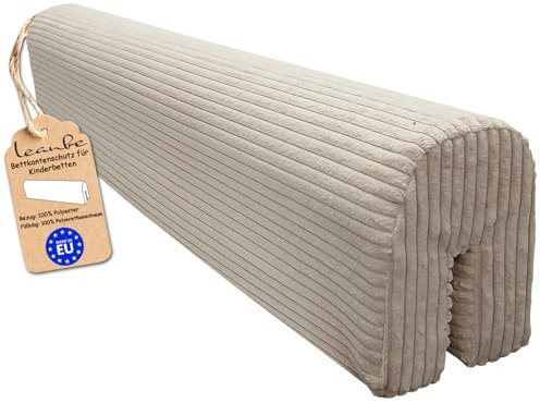 Leanbe Bettkantenschutz für Kinderbetten Kissen für bettumrandung Rausfallschutz Abdeckung Kantenschutz für Babybett (BEIGE Cord, 70cm)