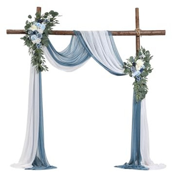 VEVOR Künstliches Blumenset für Hochzeit Bogen, blaue Blumen für Traubogen mit Vorhängen (4er-Set) – 2 Blumenarrangements, 2 transparente Vorhänge, für Zeremoniensträuße, Empfangshintergrunddekoration