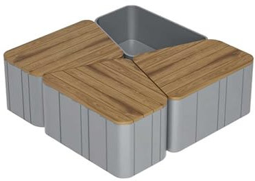 Xilin-872 Bank mit Pflanzkasten, Frei montierbares Pflanzkasten- und Bankset aus Metall for den Außenbereich aus verzinktem Blech und korrosionsbeständigem Holz, L 120 x L 120 x T 42 cm Gartenbank