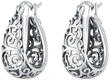 CYMYSS Ohrringe Silber 925 Creolen Silber 925 Silber Ohrringe Damen 925 Kleine Creolen Silber 925 Sterling Silber Ohrringe Hoop Earrings Earrings For Women (Alte Reben)