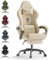Ferghana Sedia Gaming, Sedia da gaming Ergonomica in Velluto，Sedia Gamer Massaggiante con Cuscino Lombare Massaggio，Poggiatesta，Poggiapiedi，Reclinabile，Professionale Sedia da Ufficio Gaming，Bianco