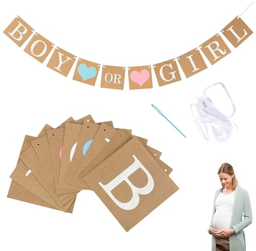 Gender Reveal Party deko,Babyparty Girlande,Boy or Girl Baby Shower Banner,Wimpelkette Babyparty Herzlichen Gratulation,Kraftpapier Taufe Dekoration für Babyshower Schwangerschaft Überraschungsparty