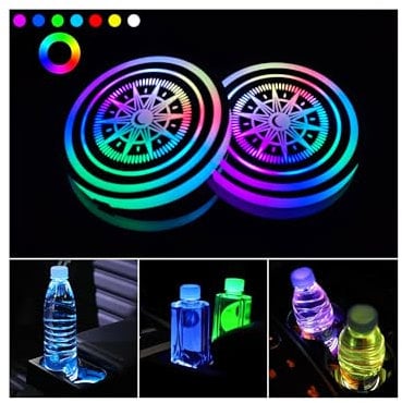 Led Cup Holder Lights for Car,2 PCS 7 Colors Changing Led Car Coasters,USB Charging Car Atmosphere Lamp,Cup Holder Lights for Car Decoration
