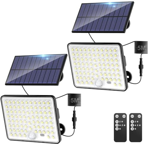 Kolpop Solar Security Lights Outdoor Motion Sensor with Lenses, 3 Modes Remote Solar Lights Outdoor Garden, IP65 Waterproof Solar Powered Pir Flood Light for Shed Porch Yard Garage, 2 Pack