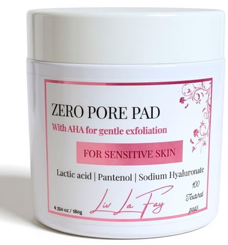 Liv La Fay Exfoliating Zero Pore Pads | Dual-Textured Toner Pad with 6% Glycolic + 3% Lactic Acid AHA Complex | Vitamin C & E | 100 Pads for Face, All Skin Types