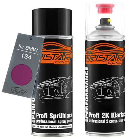 TRISTARcolor Autolack 2K Spraydosen Set für BMW 134 Lila Metallic Basislack 2 Komponenten Klarlack Sprühdose