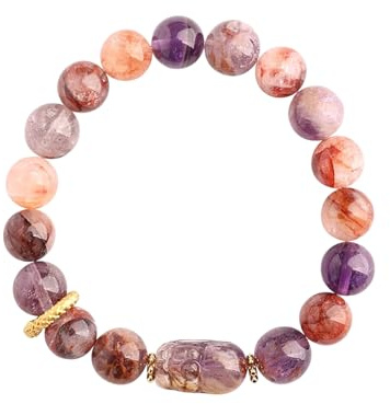 HXFFXHF Neun lila Feuer Pi xiu fengshui Kristallperlen Armbänder, hochfliege Drache Stretch Armband Anziehen Reichtum viel Glück, Natursteine Armband für Frauen Meditation Linderung Stress