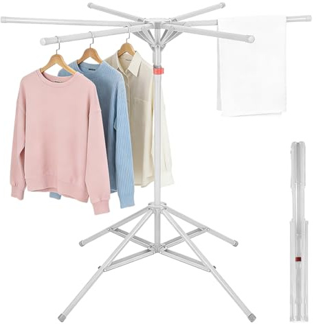 Peelanmall Stendibiancheria, Asciugatrice pieghevole con 6 ali, Stendino a torre, Asciugatrice da pavimento per capi lunghi, Asciugatrice per balcone, uso interno ed esterno (Grigio)