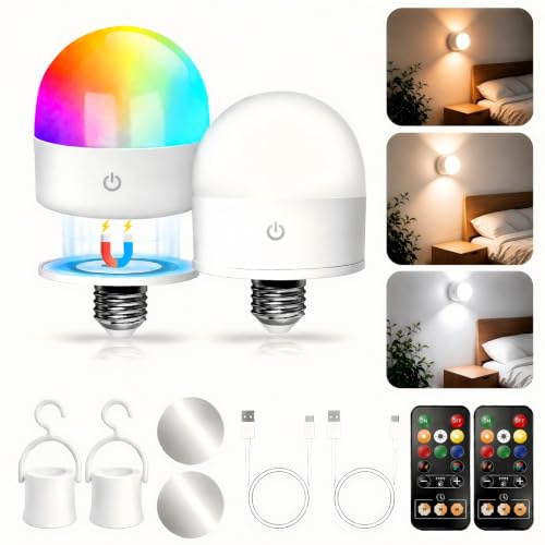 Harnidipa Rechargeable Light Bulb, 7200mAh Smart RGB Bulb, Maximum Usage Time 120H, Stepless Dimming and Timer Function, E27 Magnetic Base with Hook Suitable for Camping, Emergencies