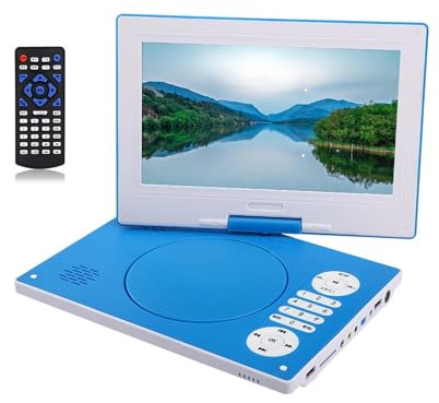 Portable DVD Player, Portable VCD DVD CD MP3 MP4 USB Player HD 9 Inch Screen Card U Disk Playback and Video Input Output FM Radio Speakers(Blu)