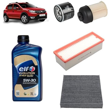 Kit tagliando 4 filtri + 5L olio 5W-30 Elite compatibile con Dacia sandero ii 1.5 DCI Gasolio 2012-2013