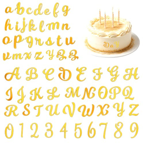 64Pcs Buchstaben Deko Torte Gold Kuchen Dekoration Geburtstag Acryl A-Z Tortendeko Großbuchstaben Kleinbuchstaben Tortenaufsatz Set für Hochzeit Jubiläum Party Feier