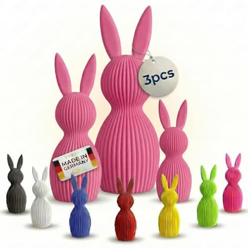 R-Satz Shop 3er Set Osterhasen Deko – Moderne 3D Hasen Figuren – Osterdeko & Frühlingsdeko – Minimalistisches Design für Tisch & Zuhause (Pink)