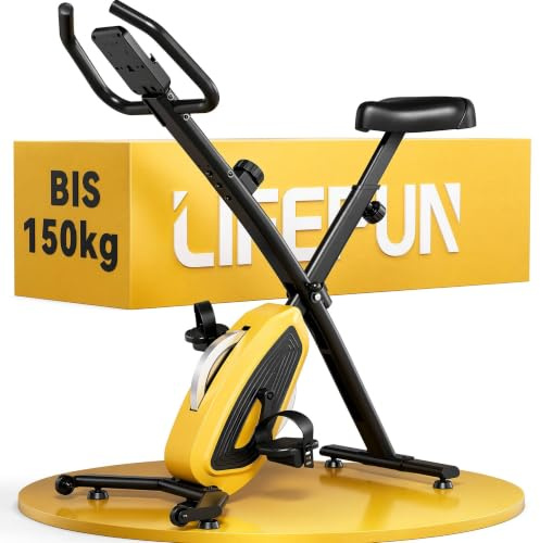 LIFERUN Heimtrainer Fahrrad Klappbar bis 150kg, Leises Cardio Ergometer | 16-stufige Einstellung,Legierter Stahl,Kunststoff,PVC,Aluminium,gepolsterter verstellbarer Sitz,Mobiltelefonhalterung,lautlos