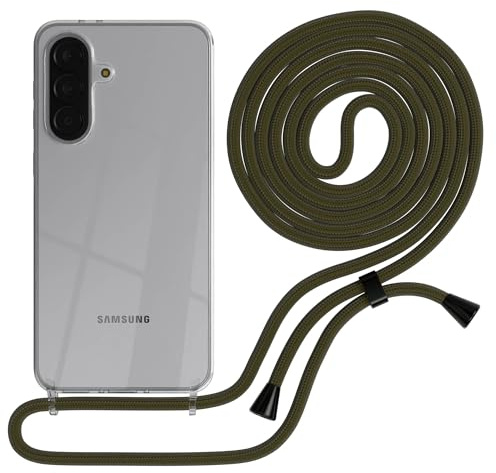 EAZY CASE Handykette kompatibel mit Galaxy A37 Handyhülle mit Umhängeband, Handykordel mit Schutzhülle, Silikonhülle, Hülle mit Band, Stylische Kette für Smartphones, Grün - Clips Schwarz