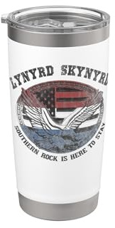 Lynyrd Skynyrd Southern Rock Here to Stay Biker Logo US-Flagge Doppelwandiger Edelstahl-Thermobecher