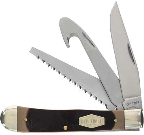 Old Timer 69OT Premium Trapper 7.4in High Carbon S.S. Traditional Folding Pocket Knife with Clip Point Blade, Sawcut Handle, and Convenient Size for Everyday Carry, Hunting, Camping, and Outdoors