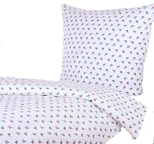 Hans-Textil-Shop Seersucker Hotelbettwäsche 135x200 Rot Rosen geblümt 2-teilig – Baumwolle bügelfrei – Blumenmuster – Hotelverschluss – 80x80 Kissenbezug – 95°C