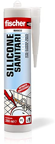 Fischer SAS Bianco, Silicone Sigillante Antimuffa interno/esterno a Base Acetica per Ambienti Sanitari come Bagno, Doccia, Ceramica, 9361