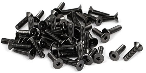 Sourcingmap M2.5x10mm Black Nickle Plated Grade 10.9 Flat Head Hex Socket Cap Screw 50pcs