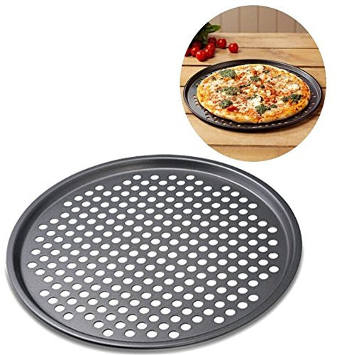 VALINK Non-Stick Pizza Crisper Tray, Carbon Steel Nonstick Pizza Baking Pan Tray 32cm Pizza Plate Dishes Holder Bakeware Home Kitchen Baking Tools Accessories