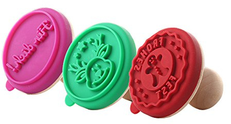 WasonD 5pcs Weihnachten Keksstempel Plätzchenstempe Silikon Kit für Hausgemachte Kekse, Kuchen, Zuckerpaste, 3 Glückskeks-Stempel + Ausstechformen Cookieschneider + Holz Drücken Glätter