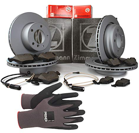 Inspektionspaket Zimmermann Bremsen Set inkl. Bremsscheiben und Bremsbeläge für vorne Ø300 und hinten Ø300 enthalten, 100% passend für Ihr Fahrzeug, inkl. Priner Montagehandschuhe AN196