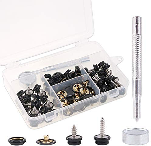 Keadic 120Pcs Snap Fastener Kit Marine Grade Canvas and Upholstery Boat Cover Snap Button Fastener Kit with 2Pcs Setting Tools for Leather Fabric - Black(40 Sets)