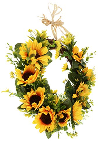Perfeclan Landstil Türkranz Wandkranz Dekokranz mit Sonnenblumen und Rattan Design, 2 Größe Auswahl, 32 cm