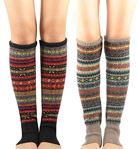 Durio Stulpen Damen Lange Winter Beinwärmer Gestrickt Verdicken Beinstulpen Böhmen Schwarz u. Khaki
