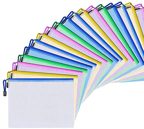 20 Stück A5 Reißverschluss-Datei Taschen Dokument wasserdichte Tasche Paket Brieftasche Plastiktaschen mit Reißverschluss für Reisedokument, Kosmetik, Quittungen Lagerung, Lernen Utensilien