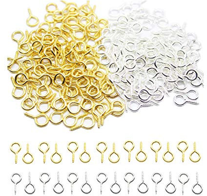 HUIHUIBAO 200 Pieces Small Screw Eyes Pin Hook for Jewelry for Jewelry Making Findings DIY Crafts, 6 x 13mm(Gold and Silver)