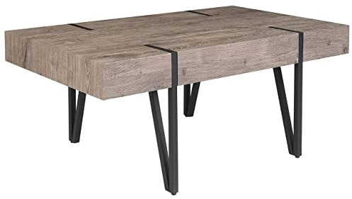 Table Basse Rectangulaire avec Plateau en MDF Effet Bois Foncé et Pieds Noirs pour Salon au Style Moderne et Industriel Beliani