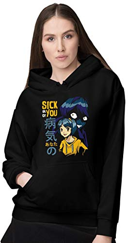 BLAK TEE Damen Anime Girl is Sick of You Kapuzenpullover L