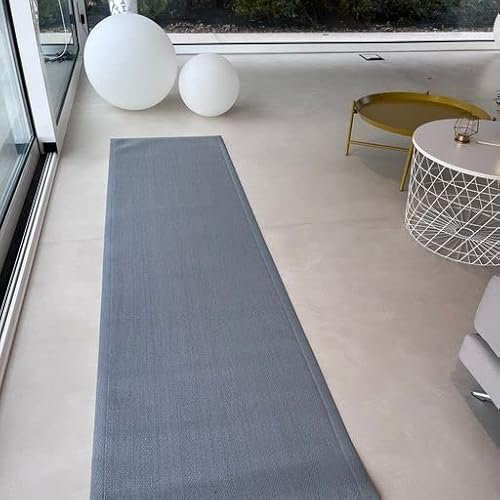 Alfombra vinilica de Tejido Trenzado de Alta Gama Lavable Antideslizante Alfombra Resistentes para Salon Cocina baño Pasillo - 067x200 cm., Plata