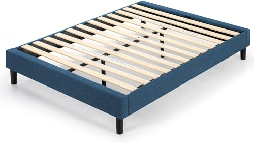 Zinus Curtis Bett 160x200 cm – Höhe Bettgestell 35 cm – Gepolsterter Plattformbettrahmen mit Lattenhalter aus Holz – Blau