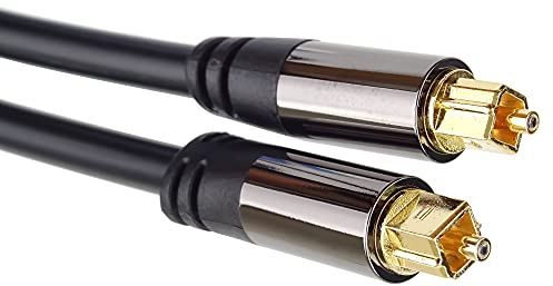 PremiumCord Optisches Audiokabel Toslink 2 m, Außendurchmesser: 6 mm, HQ Audio, Gelötet, Farbe Schwarz, Silber, Gold