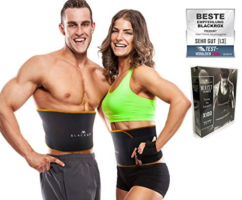 BLACKROX Trimm Your Waist Fitnessgürtel Vergleichssieger Damen & Herren,Schwitzgürtel zur Fettverbrennung, Premium Fitness Gürtel Verstellbarer Sauna Bauchweggürtel zum Abnehmen (ORANGE, L)