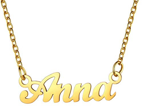 U7 Damen Namenskette 18k vergoldet Halskette mit Name Anna 45+5cm Schlüsselbein Kette einzigartige kurze Kette Modeschmuck Accessoire für BFF Geburtstag Weihnachten